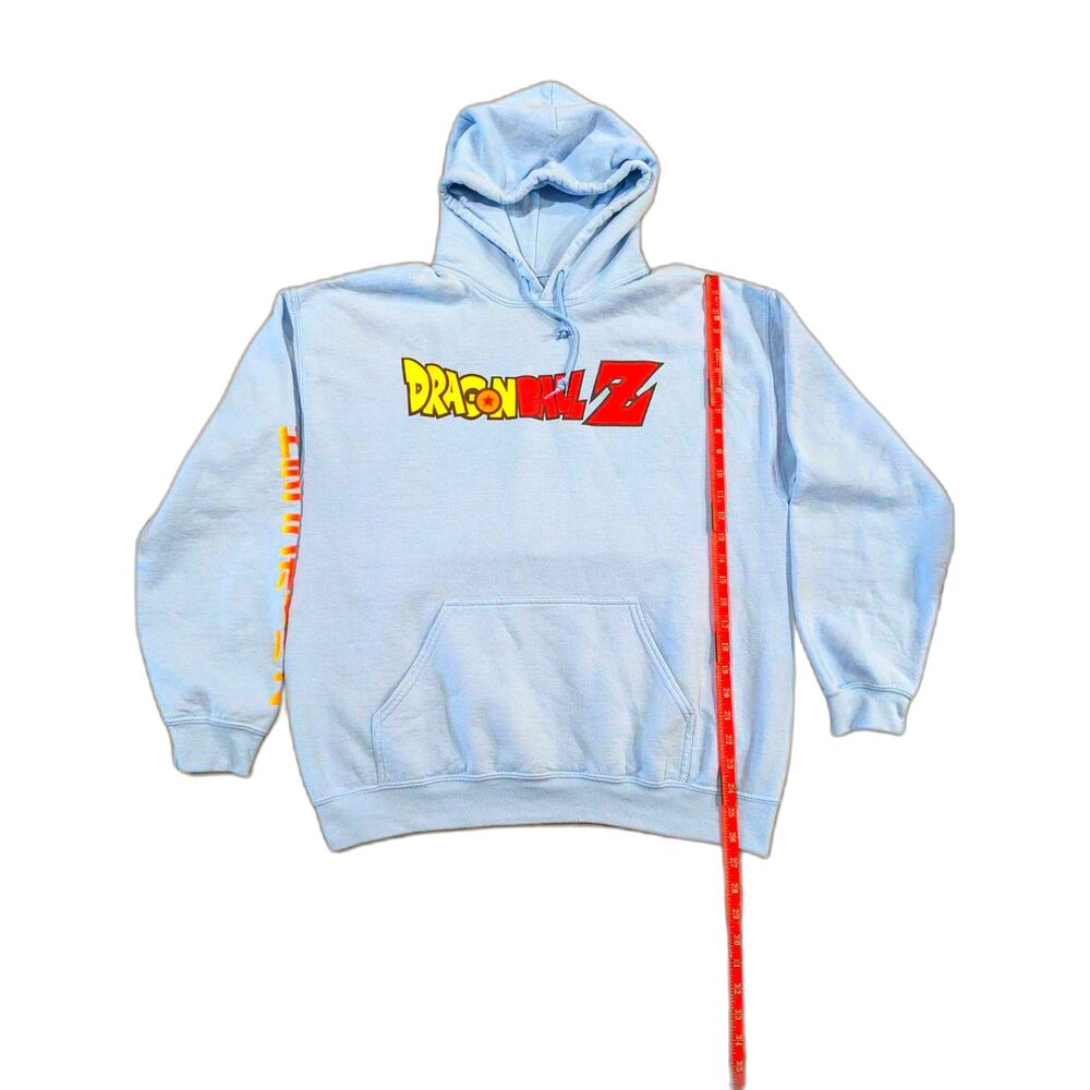 Dragon Ball Z Super Saiyan Goku Hoodie Light Blue Pullover Sleeve Print Size LRG